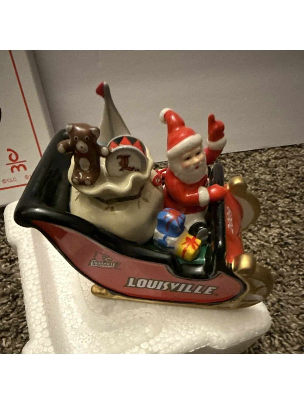 Louisville Cardinals Santa Sleigh Ceramic Christmas Figurine, Boxed, 2009